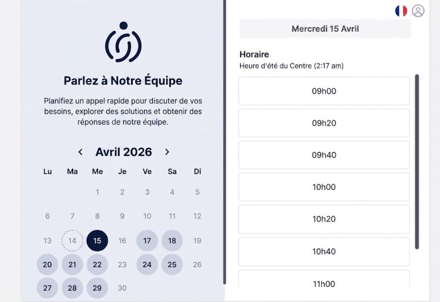 page de prise de rendez-vous créée avec le meilleur logiciel de calendrier d’équipe, Koalendar